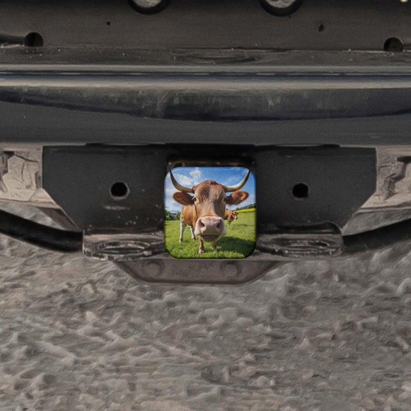 Swono Bull Truck Hitch Cover - Farm Animal Cattle in Green Grass Meadow - Square Trailer Tube Plug Insert, 2" Towing Rear for Men Women, Easy to Install - Image 5